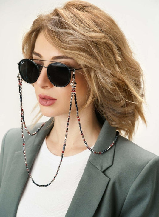Layered Sunglass Jewelry "Red and Silver Crystals" - Pregomesh