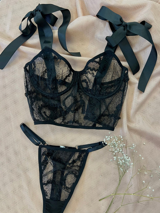 ARIMA lingerie "Black corset with bows" set