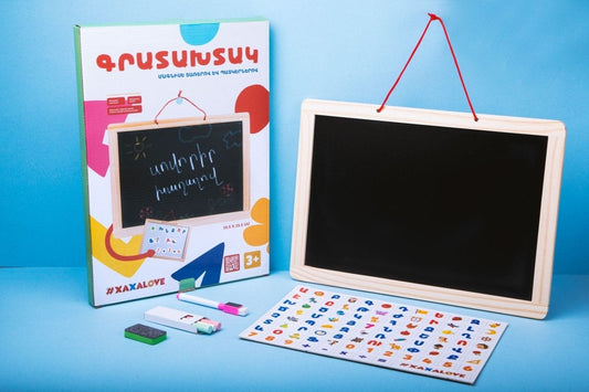 Game "Double-sided wooden board with magnetic letters" - Pregomesh